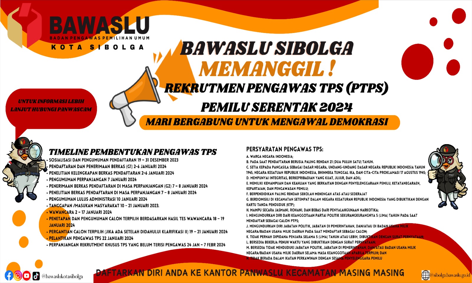 Pengumuman Bawaslu Sibolga pendaftaran pengawas TPS